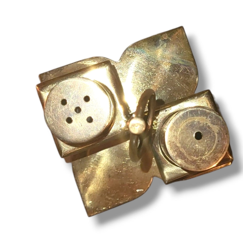 Danish MCM Brass Salt and Pepper set with holder - Picture 2 of 10